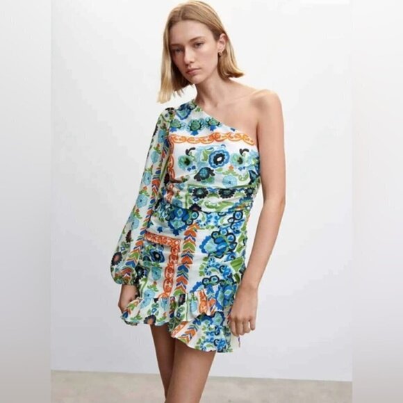 Mango, Ladies Asymmetrical pleated dress. Size: 10. NWT - Picture 1 of 16